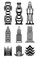 A set of nine abstract images of buildings of the future. A set of icons designed for posters, websites, and more.
