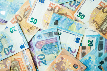 Colorful various value of euro money note close up spread background