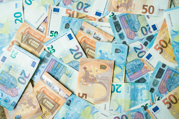 Colorful various value of euro money note close up spread background
