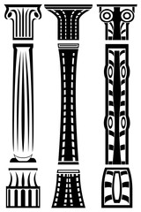 A set of nine elements or three columns divided into three parts. Abstract icons for architecture.