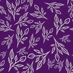 seamless floral pattern with white branches on violet background. Spring/summer fashion print. packaging, wallpaper, textile, fabric design