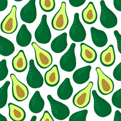 Seamless pattern with avocado. Flat vector illustration isolated on white background.
