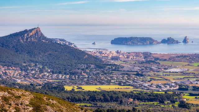 Panoramic picture from a Spanish coastal, village L Estartit in Catalonia, Costa Brava