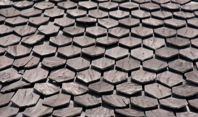 Wooden slat roof asian closeup