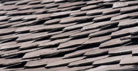 Wooden Slat roof side view closeup bottom focus