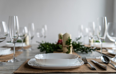 Beautiful table setting with lavender flowers on wooden background