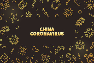 China Coronavirus Virus vector concept golden outline frame or illustration on dark background