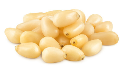 Pine nuts isolated on white background, clipping path, full depth of field