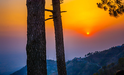 Alluring Sunset view at Sunset Point, Kasauli, Himachal Pradesh, India
