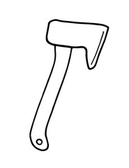 Single marching axe with sharp blade. Vector drawing in Doodle style.