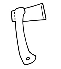 Single marching axe with sharp blade. Vector drawing in Doodle style.