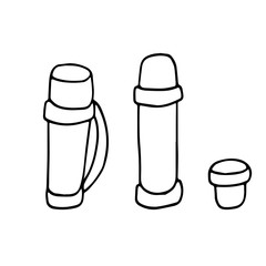 Thermos hand drawn outline doodle icon. hiking, travelling.