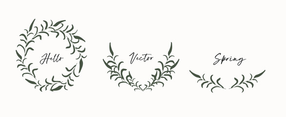Hand drawn floral wreath, monograms. 