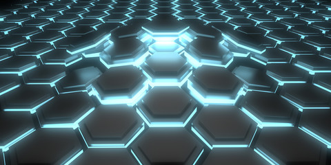 3D abstract background with neon lights.pattern hexagon background. 3d illustration