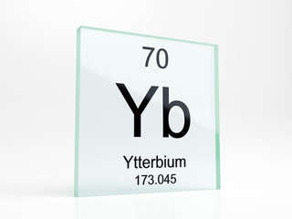 Ytterbium element symbol from periodic table on glass icon - realistic 3D render	