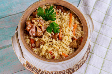 Obraz na płótnie Canvas Uzbek rice with vegetable and meat.
