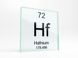 Hafnium element symbol from periodic table on glass icon - realistic 3D render	