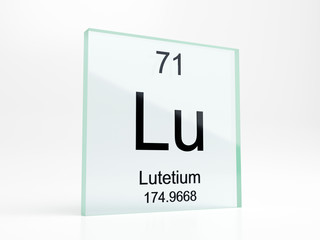 Lutetium element symbol from periodic table on glass icon - realistic 3D render	