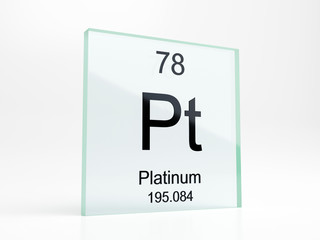 Platinum element symbol from periodic table on glass icon - realistic 3D render	