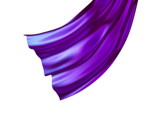 3d render, abstract violet drapery hanging, clip art isolated on white background, purple fashion textile waving. Silk cloth, design element