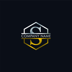 company logo vector of the letter S hexagon shape with silver and gold color