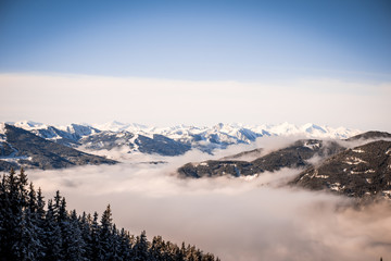 Fototapeta na wymiar view at slopes at a skiing resort