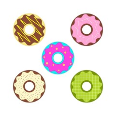 Donuts vector isolated on a white background. Sweet sugar icing donuts.
