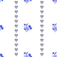 Blue floral background. Vector glitter textured seamless pattern with flowers bouquet