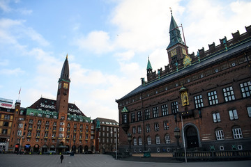 City Hall Square in Copenhagen, Denmark. February 2020