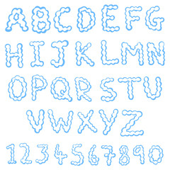 Fluffy Blue and White Cloud Sky Alphabet and Numbers Cartoon Illustrations