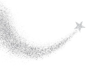 Star dust trail with glitter sparkling particles on white background. Silver glittering space comet tail. Cosmic wave. Shining star with dust tail. Luxury festive backdrop. Vector illustration © Liubov