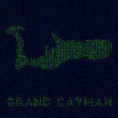 Digital Grand Cayman logo. Island symbol in hacker style. Binary code map of Grand Cayman with island name. Astonishing vector illustration.