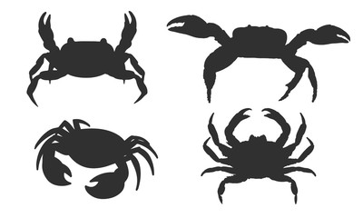 Vector silhouette of a crab on a white background.