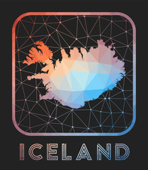 Iceland map design. Vector low poly map of the country. Iceland icon in geometric style. The country shape with polygnal gradient and mesh on dark background.