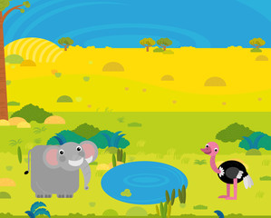 Obraz na płótnie Canvas cartoon africa safari scene with cute wild animals by the pond illustration