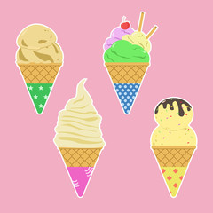 vector Illustration of 4 flavor ice creams in soft color background easy for use