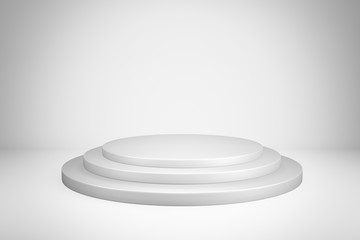 Abstract White Circular Pedestal Stage for Winning Awards , Blank white round podium for present advertising product design mockup. 3D render illustration