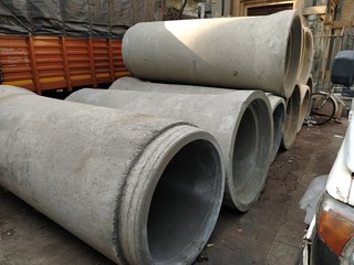 Mumbai, Maharastra/India- February 26 2020: Big sewage pipes made up of concrete.