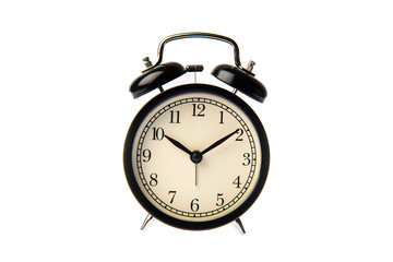 retro black alarm clock isolated on white background