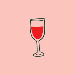 Modern cartoon colorful flat stylized Italian icon symbol, cute illustration. Doodle landmarks concept, traditional object of Italy. Food and drinks theme. Red wine glass. Vector EPS clip art