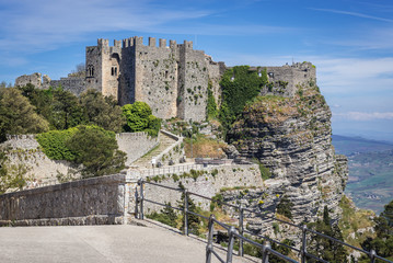 Fototapeta na wymiar Ruins of Norman Castle known as Venus Castle in Erice, small town located on a mountain near Trapani city, Sicily Island in Italy