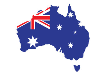 Obraz na płótnie Canvas Flag of Australia placed over an outline map of Australia