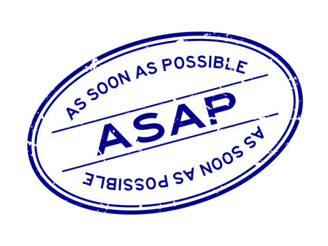 Grunge blue ASAP (As soon as possible) word oval rubber seal stamp on white background