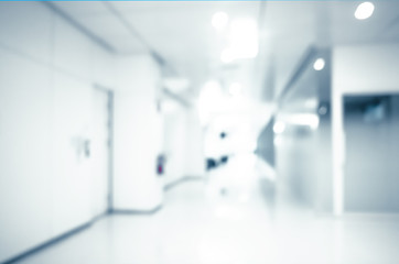 abstract blur background of modern hospital or clinic corridor interior, medical and healthcare...