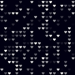 Digital seamless pattern. Sparse pattern of hearts. White colored seamless background. Powerful vector illustration.