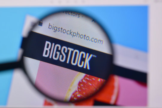 Homepage of bigstockphoto website on the display of PC, url - bigstockphoto.com.