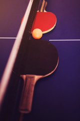 red and black table tennis rackets. sports concept