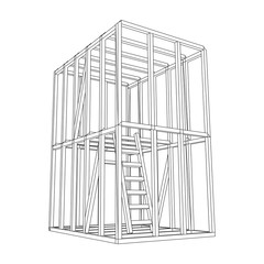 Abstract architecture building. Plan of modern framing house. Wireframe low poly mesh construction.