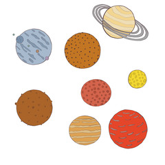 planets in color set  isolated  illustration for painting