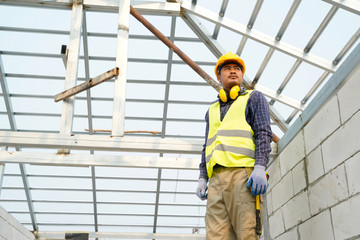 Fototapeta premium Engineer or Safety officer checking work at construction site.